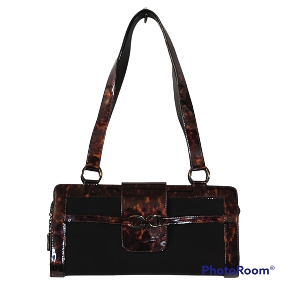 Stuart Weitzman Tortoise Brown Black Patent Leather Shoulder Bag A01 - Picture 9 of 14